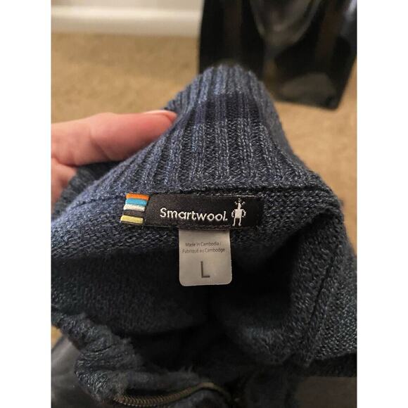 Smartwool Sweater Mens Large Blue Wool Blend Quarter Zip Long Sleeve Outdoor - Picture 5 of 8